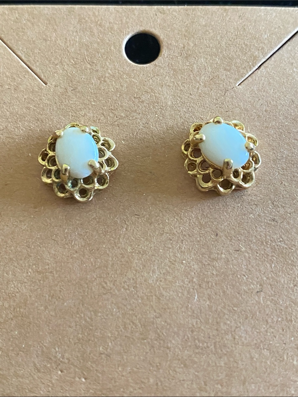 Gold Floral Opalette Stud Earrings - White Opal Look